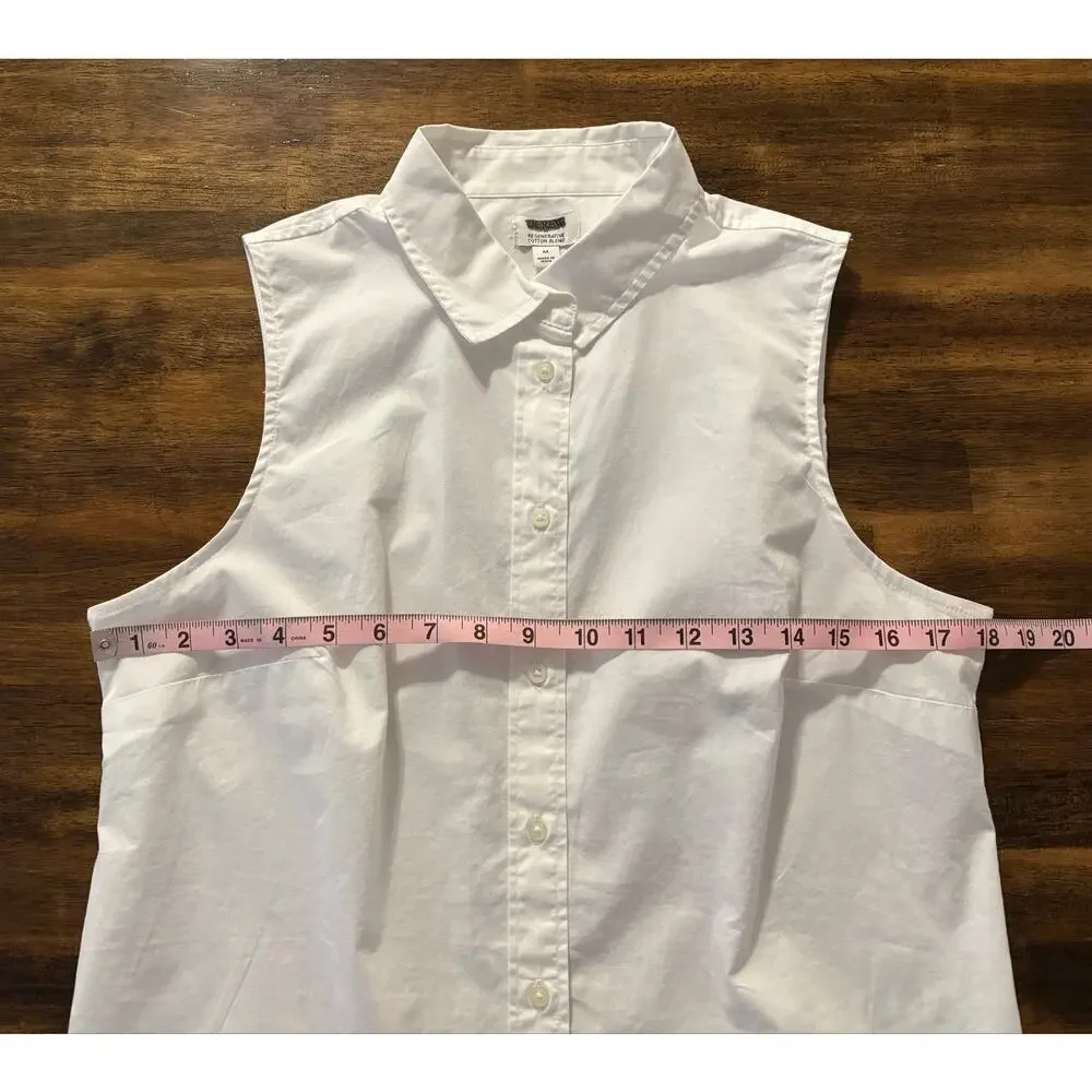 J Crew Women's Medium Shirt Sleeveless Cotton Poplin Button Front Signature Fit